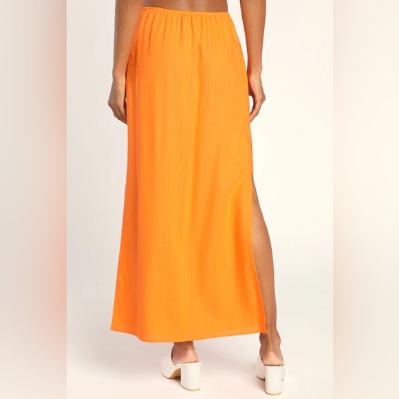 LULUS Orange Slit Midi Skirt - Picture 2 of 5